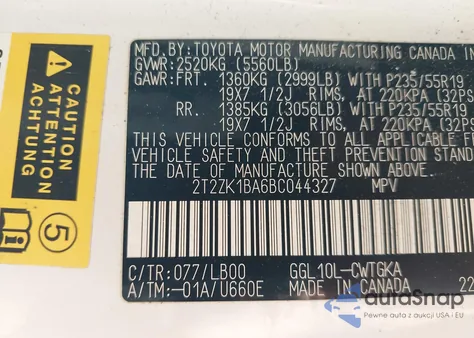 2011 Lexus Rx 350 из США, поврежденный, VIN 2T2ZK1BA6BC044327